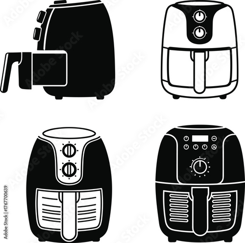 Air Fryer Icons Set kitchen appliance cooking