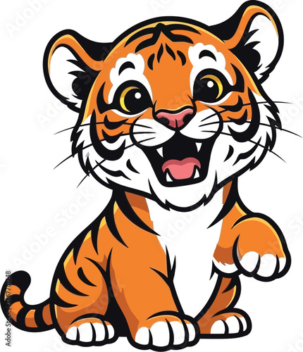 Tiger cub cartoon animal feline mammal wildlife cute happy playful stripes