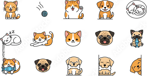 Cute cats dogs pets animals cartoon illustration vector drawing graphic design art