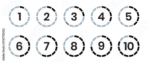 Countdown timer icon for 1 to 10. Mechanical countdown timer. Hour, minutes and second. Split-Flap Display for time. Digital clock vector illustration.