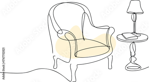 Elegant armchair and lamp with book side table interior