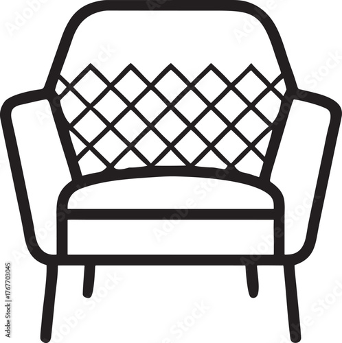 Modern armchair with geometric pattern on the backrest in outline style