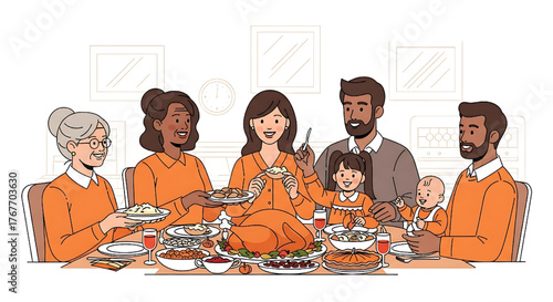 Diverse Family Thanksgiving Dinner Celebration Together