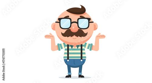 Cartoon character with a mustache and glasses expressing confusion or uncertainty about something