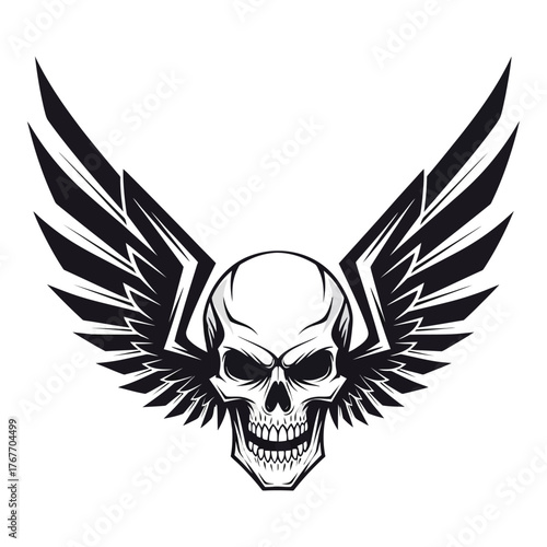 Winged skull, a symbol of freedom and mortality, isolated on white background a powerful image for gothic or bikerthemed designs and branding