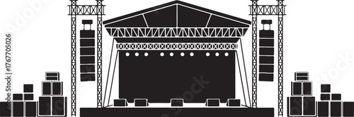 Large outdoor concert stage with sound equipment and lighting rig outdoor venue sound system