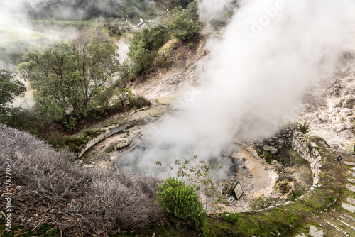 Steamy fumarole in Furnas, on Sao Miguel Island, Azores archipelago