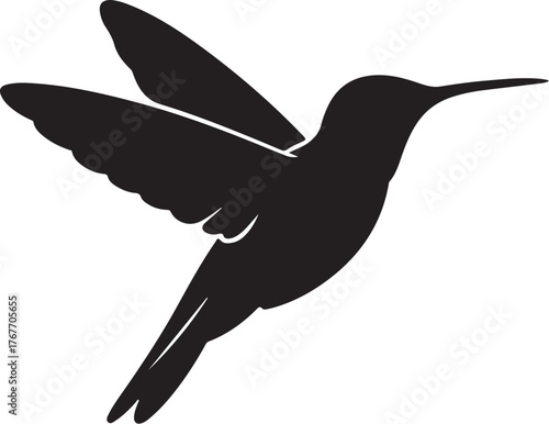 Black hummingbird in flight silhouette flying