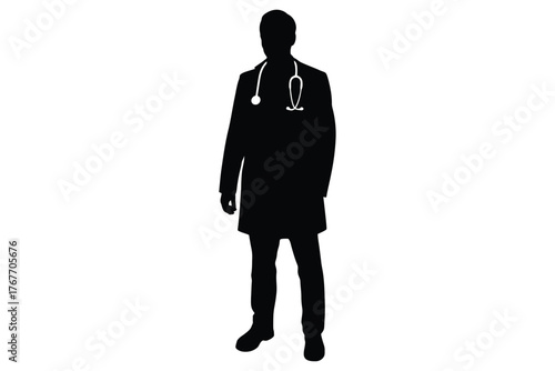 Silhouette of a doctor wearing a lab coat and stethoscope
