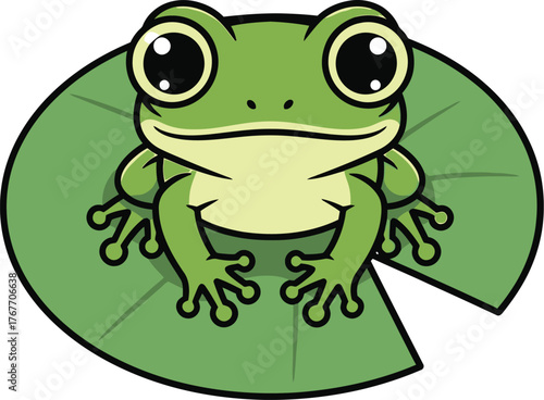 Frog amphibian lilypad cartoon green cute nature wildlife pond animal water