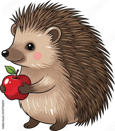 Hedgehog animal cute cartoon mammal wildlife nature illustration apple fruit