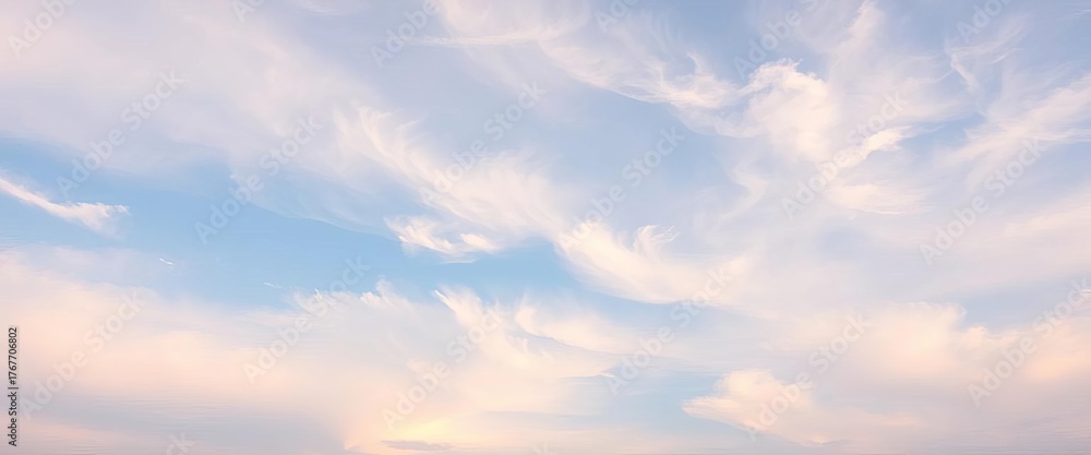 Fototapeta premium Pale sky, wispy clouds, outdoor textured background, elegant, nature