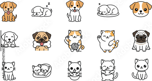 Cartoon dogs cartoon cats pets animals cute domestic playful happy drawing art