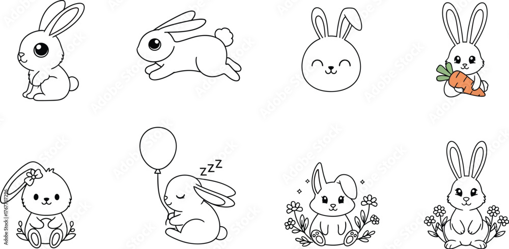 Obraz premium Cute bunnies rabbit easter spring animal cartoon drawing illustration happy joy fun
