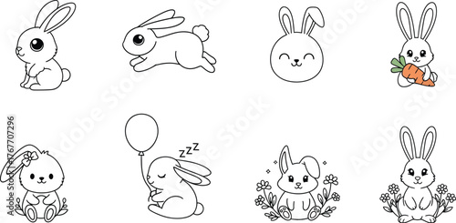Cute bunnies rabbit easter spring animal cartoon drawing illustration happy joy fun