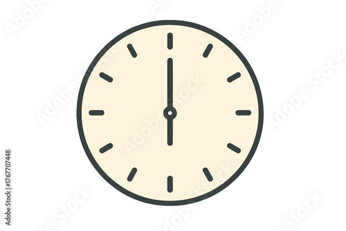 Minimalist clock face with hour hand pointing straight up symbolizing time management