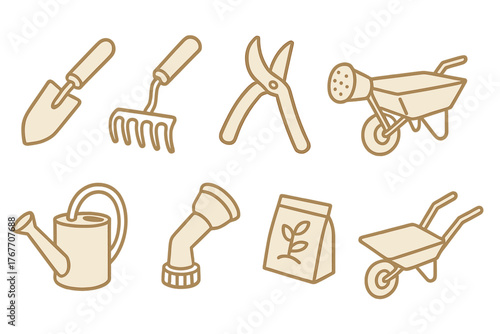 Essential gardening tools and equipment set for planting and spring horticulture