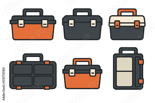 Collection of various portable toolboxes and utility storage containers for repair and construction