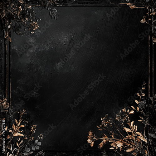 Vintage and nature theme background on square template with copy space for text in black and gold color tones.
