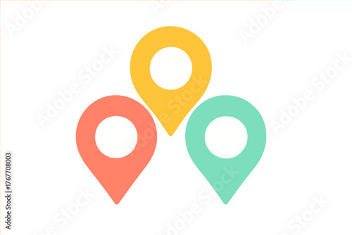 Colorful location map pins grouped together symbolizing navigation and geographical positioning