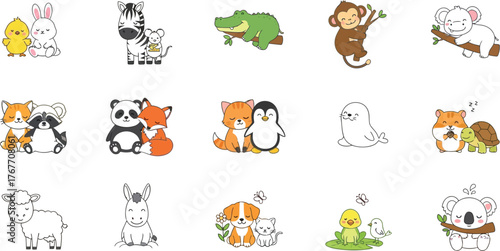 Animals cute cartoon illustration friendship love happy adorable drawing