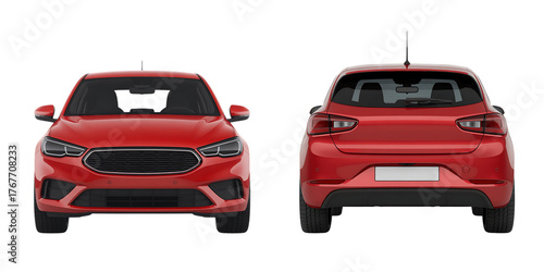 Red hatchback car front and rear views red car automobile