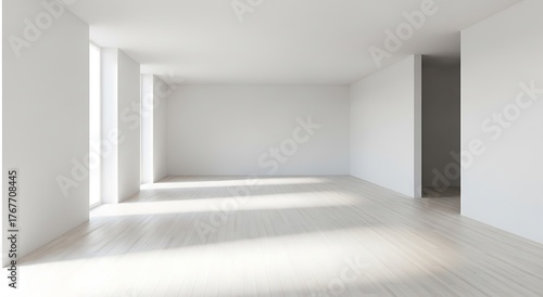 Wallpaper Mural Bright and airy modern empty white hallway with natural light streaming in from large windows creating soft shadows on the floor Torontodigital.ca