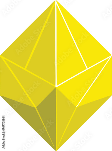 Abstract geometric yellow crystal shape with sharp edges and facets