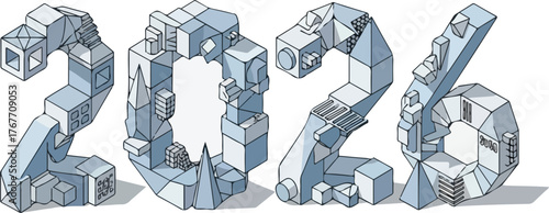 Futuristic Geometric 2026 New Year Illustration for Creative Designs and Modern Projects Celebrating the Upcoming Year with Artistic Flair and Innovative Style