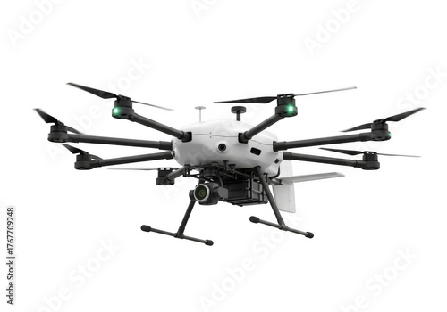 Professional octocopter drone isolated on transparent background, designed for industrial applications, offering stability and advanced capabilities