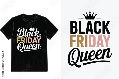 Black friday queen t shirt design mockup with stylish lettering and crown