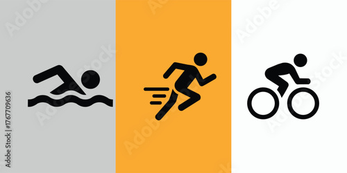 Triathlon sport icons showing swimming running and cycling