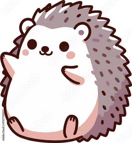 座って手を上げているハリネズミのイラスト