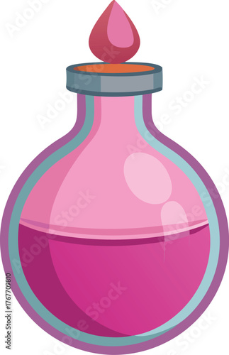 Pink potion bottle with a droplet shaped stopper