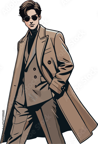 トレンチコートのサングラスの男性のイラスト