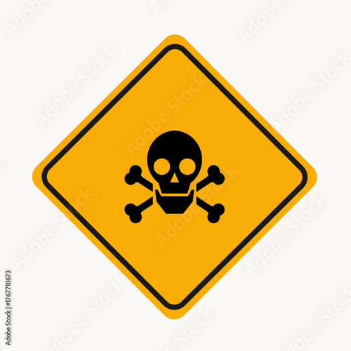 Yellow skull and crossbones warning sign | Universal poison toxic chemical symbol | Diamond shape hazard pictogram vector | Fatal danger high risk safety icon