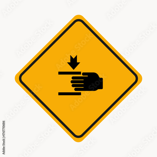 Be aware of hand injury hazard sign this sign is used to warn people about the risk of hand injuries in the workplace or other areas