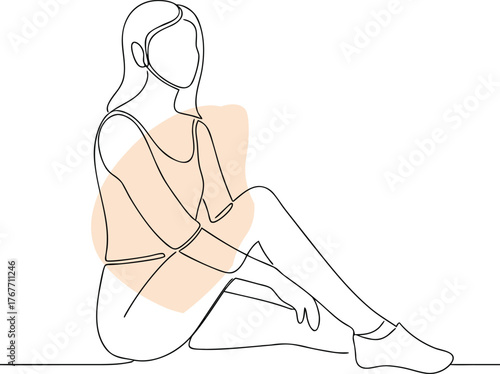 Woman sitting relaxed pose line art
