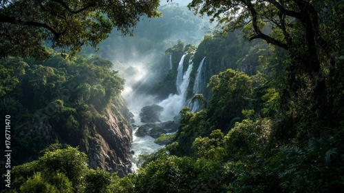 Fototapeta Naklejka Na Ścianę i Meble -  beautiful waterfall with river in the middle of the Amazon