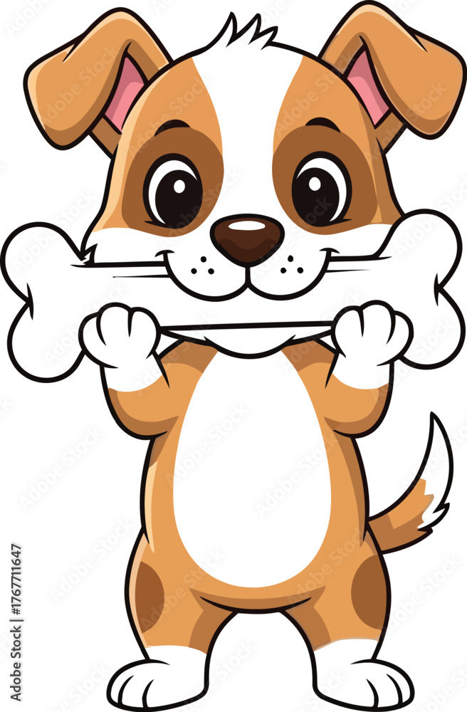 Naklejka premium Cartoon dog bone pet animal cute puppy canine happy playful friend drawing mascot
