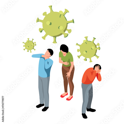People suffering from various symptoms of a contagious viral disease pandemic concept