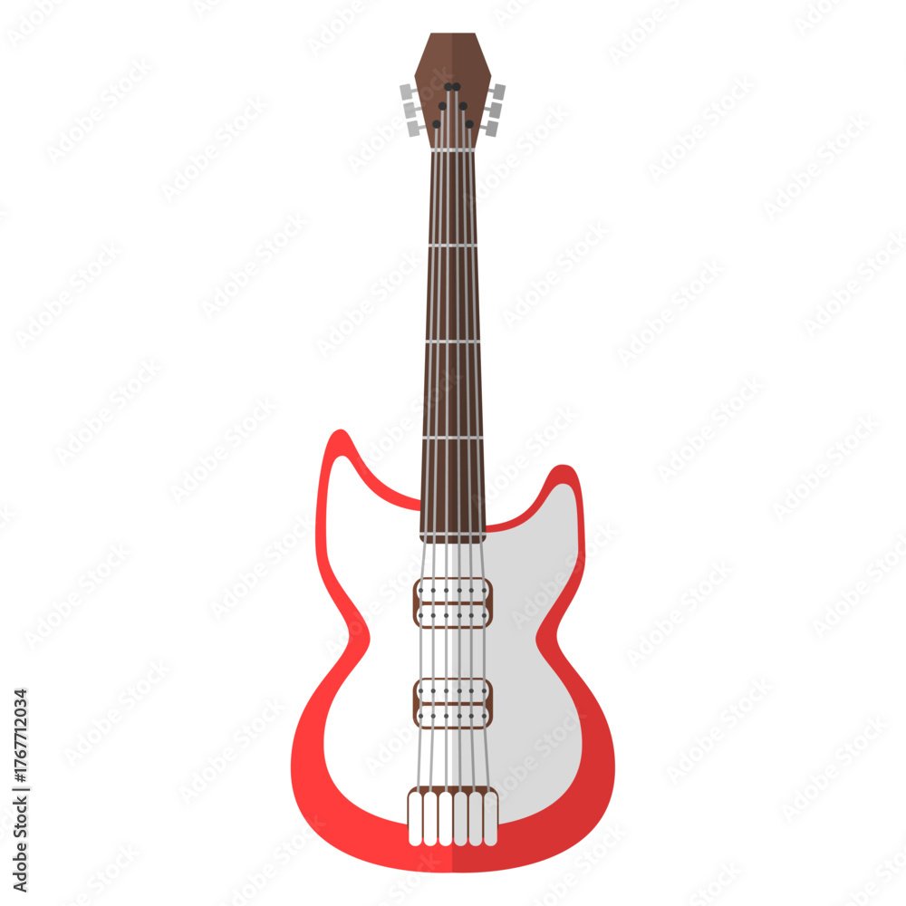 Obraz premium Red Electric Guitar Illustration with White and Silver Details on a White Background
