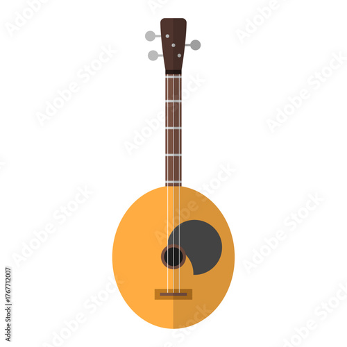 Flat illustration of a musical instrument. The design features a banjo with a wooden body