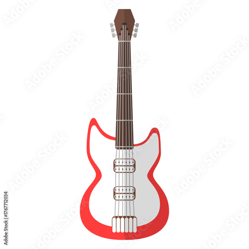 Red Electric Guitar Illustration with White and Silver Details on a White Background