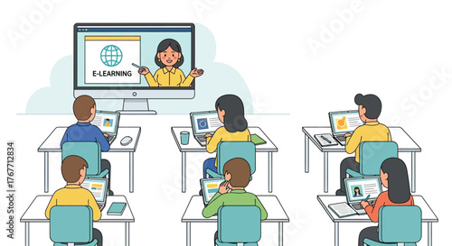 Illustrative depiction of a virtual classroom showcasing interactive digital learning environments