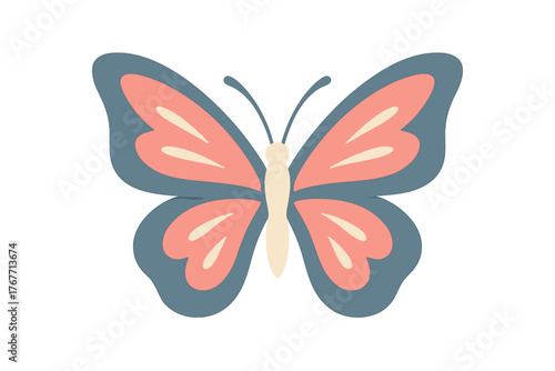 Decorative butterfly insect with patterned wings in soft blue and pink colors