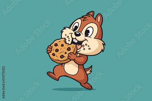 Adorable Cartoon Chipmunk Happily Eating a Delicious Chocolate C