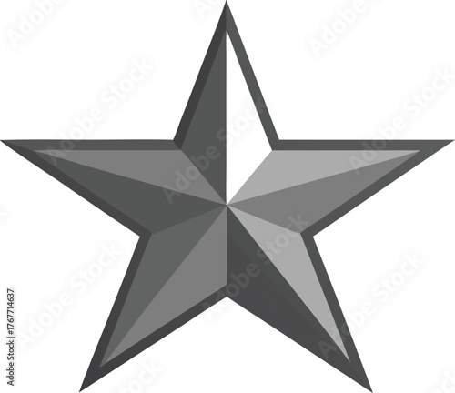 A metallic five pointed star with a bevelled edge and gradient shading