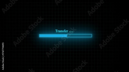 file transfer holographic AI technology icon. A visual representation of file copying or data transfer in progress. Loading bar and percentage Futuristic progress loading bar 0-100 percent