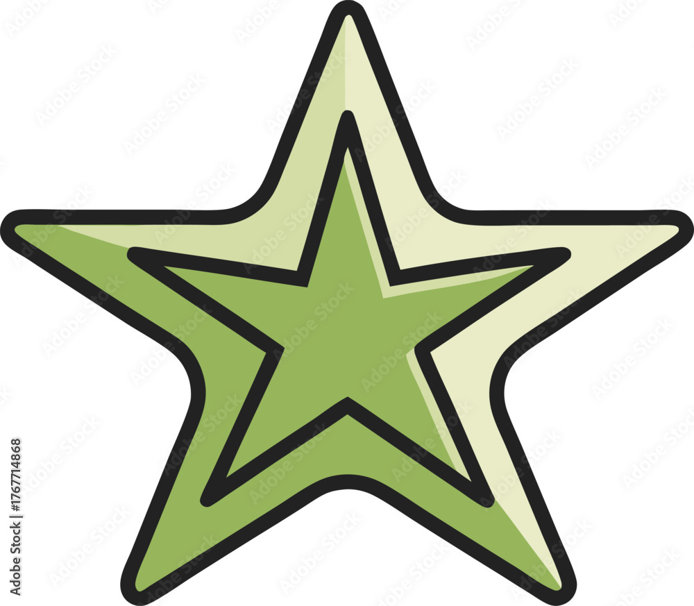 Fototapeta premium Stylized green star with outline and shadow effect